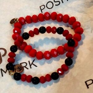 2 NWOT Glitzy Girl Stretch Bracelets: 1 Acrylic Red, 1 Acrylic Red & Black